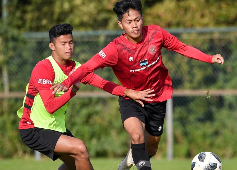 Pemain Timnas Indonesia U-24 melakukan latihan sebelum menghadapi Uzbekistan pada babak 16 besar Asian Games 2023. (FOTO: @TimnasIndonesia)