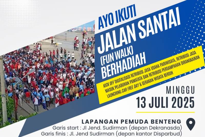 E-banner acara Kick off sistem pembayaran digital pada sejumlah layanan publik di Kepulauan Selayar, serta launching car free day dan Gerakan Wisata Bersih (GWB), Minggu (13/7/2025). (Grafis: Disparbud Kepulauan Selayar)